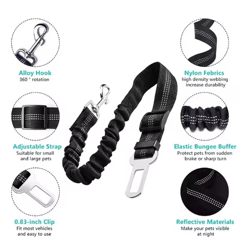 Dog Safety Seat Belt – Elastic Traction Leash for Car