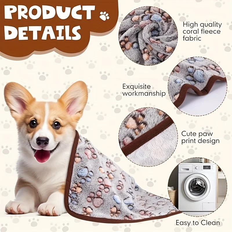 Flannel Pet Blanket – Paw Print Mat for Cats & Dogs