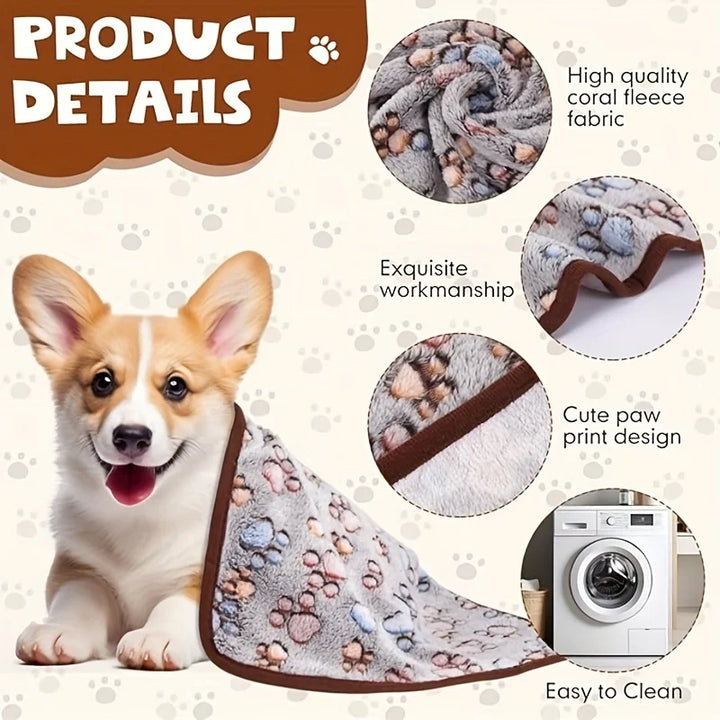 Flannel Pet Blanket – Paw Print Mat for Cats & Dogs