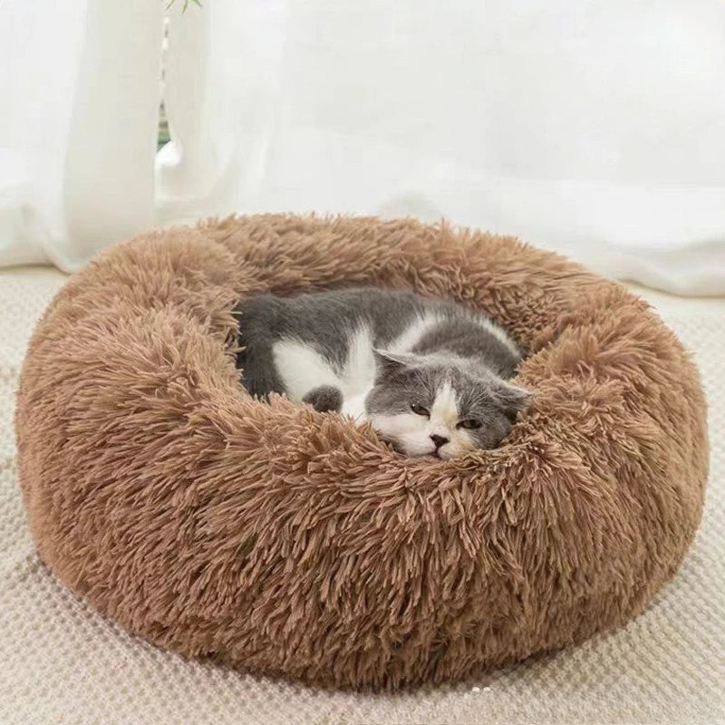 Striped Plush Pet Bed – Round Nest for Cats & Dogs