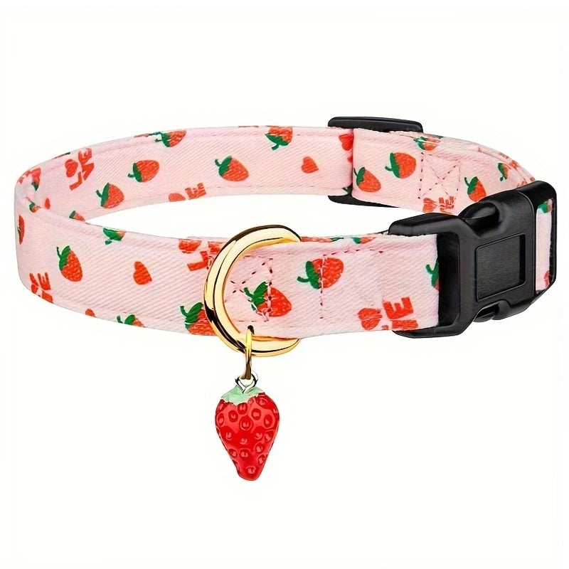 CP602/611 Fruit Pattern Pet Collar – Metal Pendant for Cats & Dogs