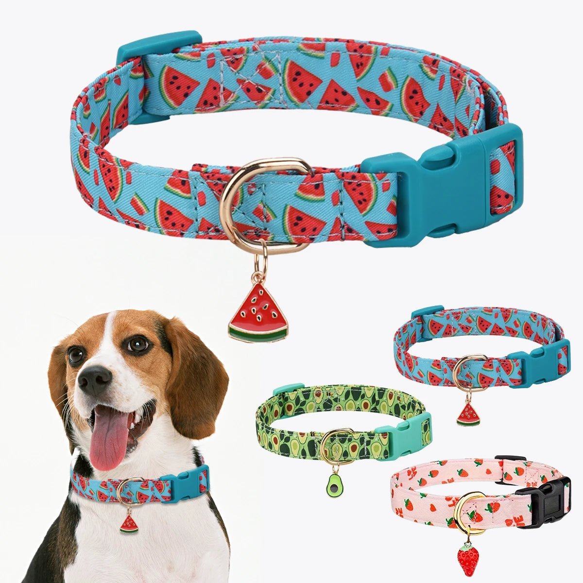 CP602/611 Fruit Pattern Pet Collar – Metal Pendant for Cats & Dogs