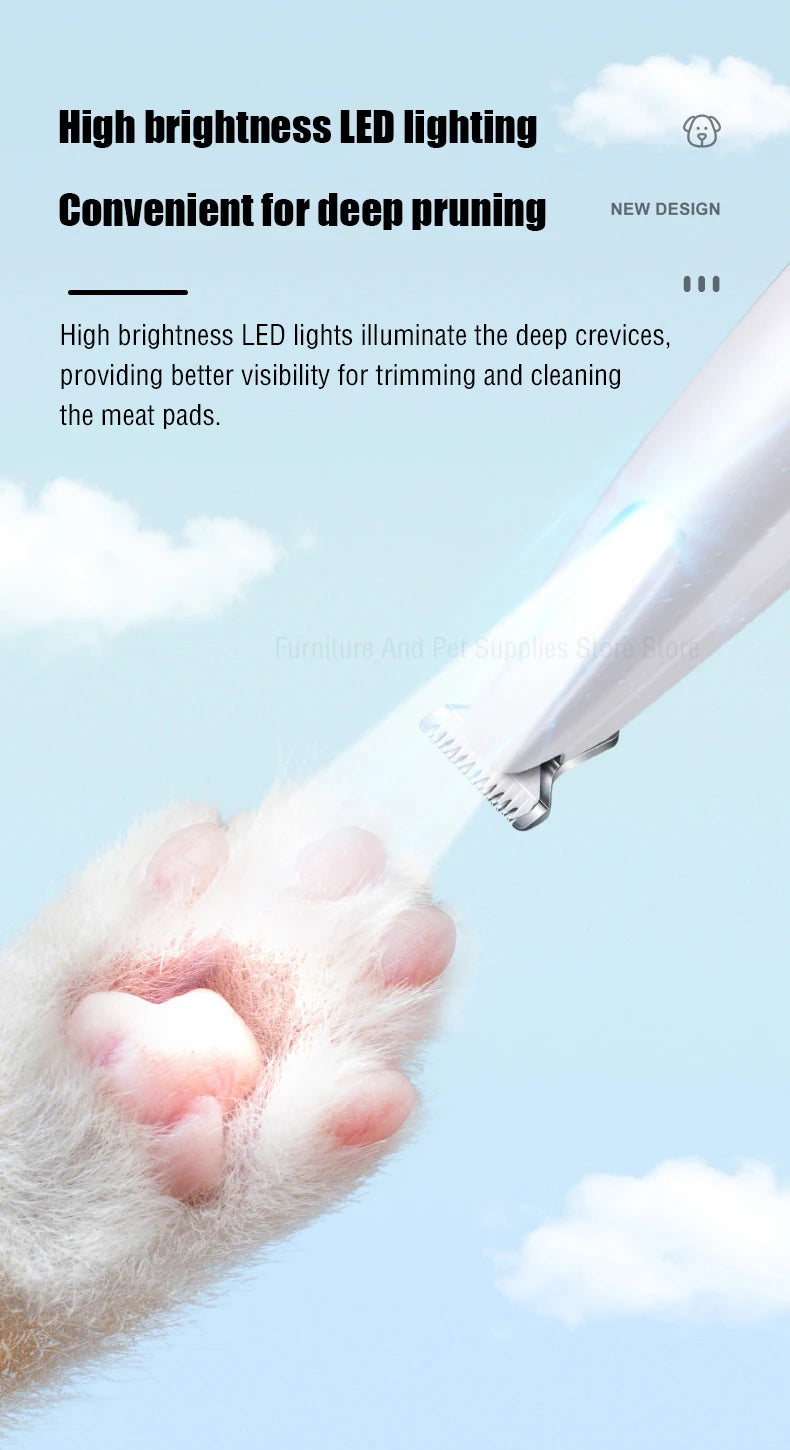 LED Dog Paw Trimmer – Waterproof Pet Hair Clippers with 18mm Blade