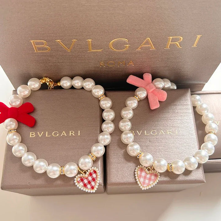 MPK Cat & Dog Collar – Pearl Vintage with Crystal Pendant